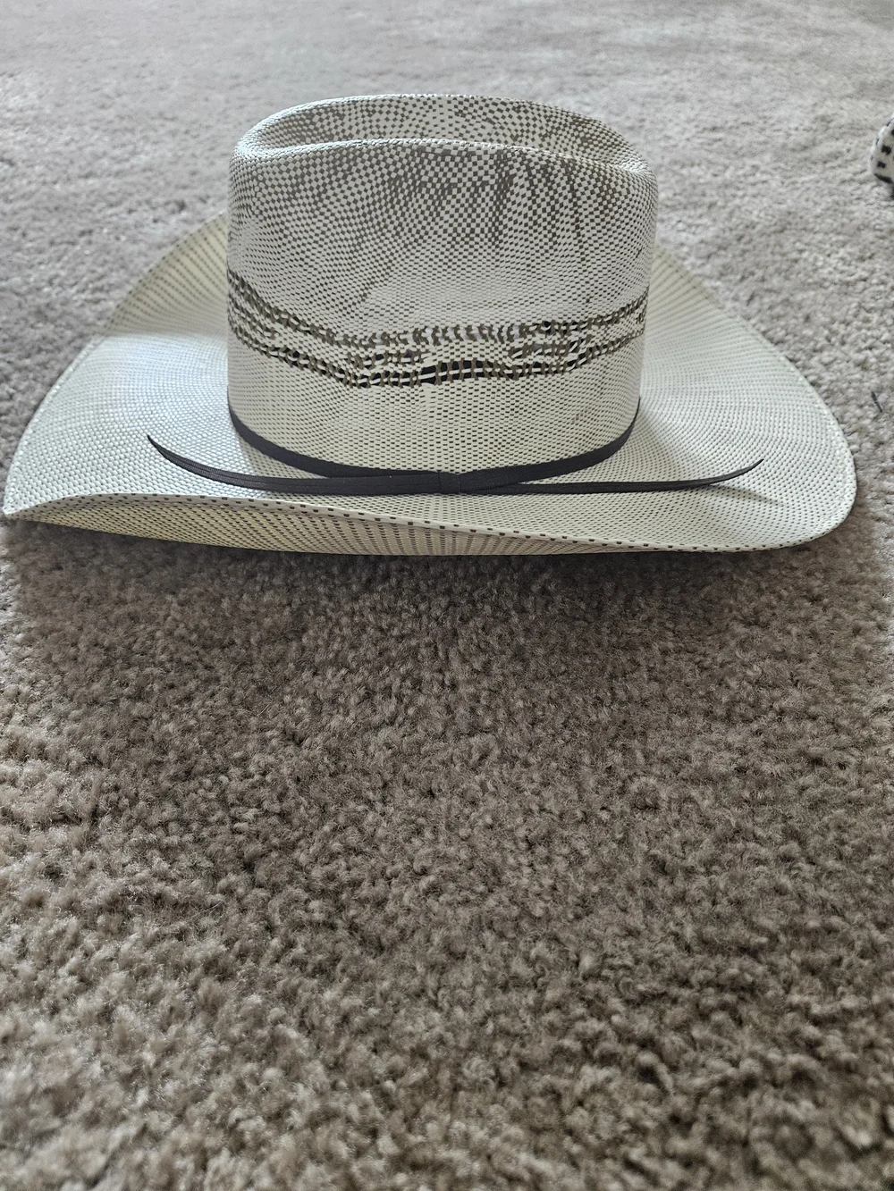 Kids White Straw Cowboy Hat with Brown Accents